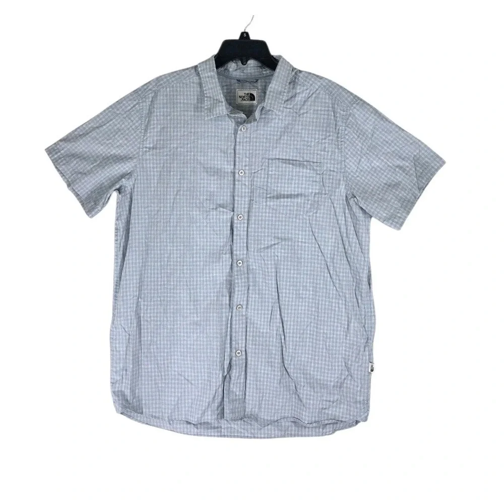 North Face Button Up Shirt Mens XL Blue Yellow Gingham Short Sleeves Bundle 2